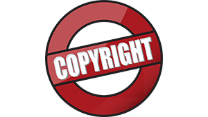 A graphic of a red stop sign with text in its middle segment reading COPYRIGHT