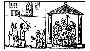 A black and white print of an early wood engraving